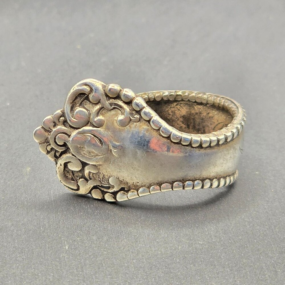 Antique 1908 Sterling Silver Spoon Ring Size 6 Floral 13.02g Flatware Jewelry - Picture 11 of 11